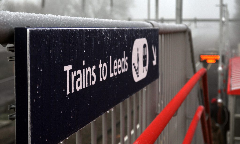 Photo: frosty station sign at Apperley Bridge Station.